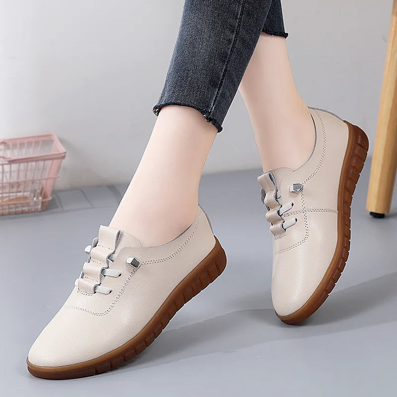 Spring Autumn New Style Genuine Shoes for Women Elderly Non-Slip Soft Soles Flats Winter Fleece-Lined Warm Shoes for Mothers
