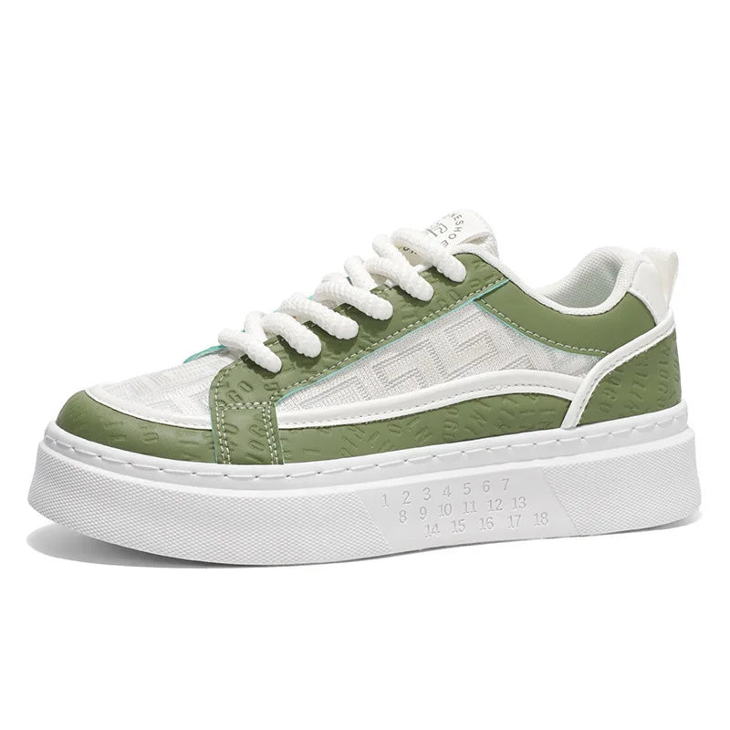 Youth Sports Summer Breathable Lace-up Color-blocking Trendy All-match Casual White Sneakers Platform Cloth Shoes Men's Shoes