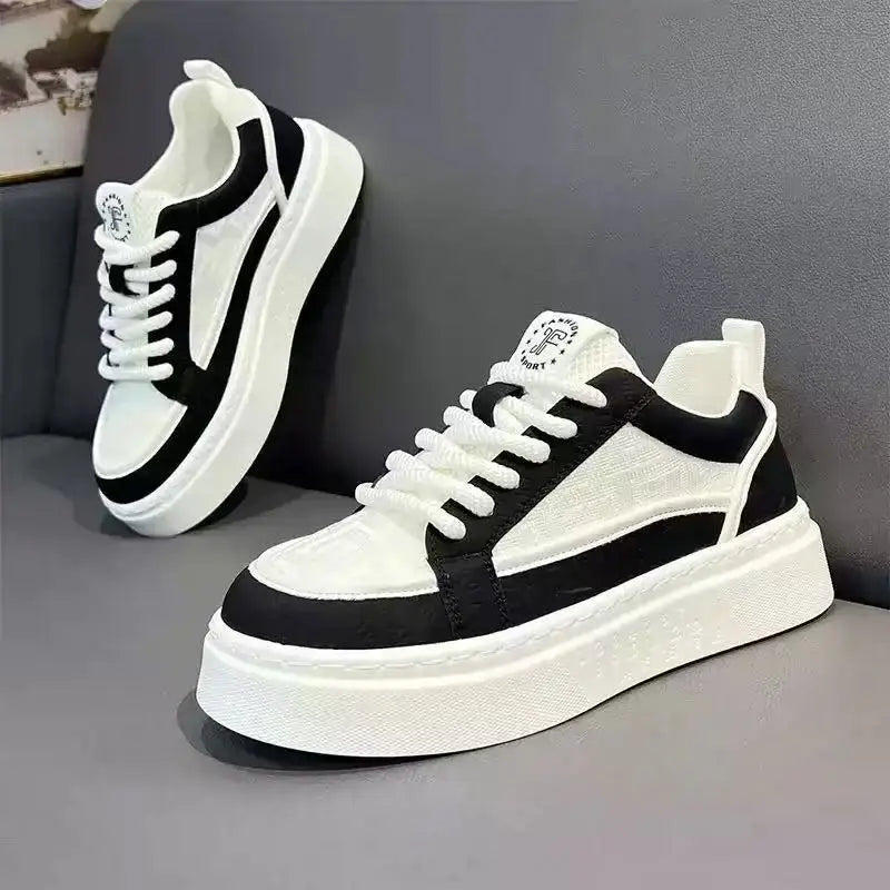 Youth Sports Summer Breathable Lace-up Color-blocking Trendy All-match Casual White Sneakers Platform Cloth Shoes Men's Shoes