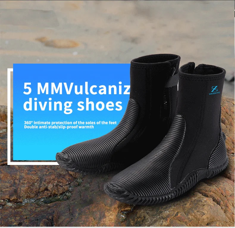 Sinodiving Anti-slip Diving Boot Paddling Waterproof Shoes for Men and Women Water Sports Warm Shoes for Winter Swimming.
