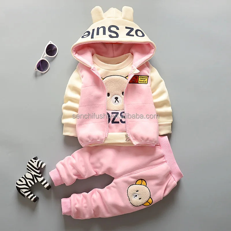 D334 Girls & Boys Spring Autumn Three-Piece Set 0-2-3 Years Old Velvet Suit Children's Clothes
