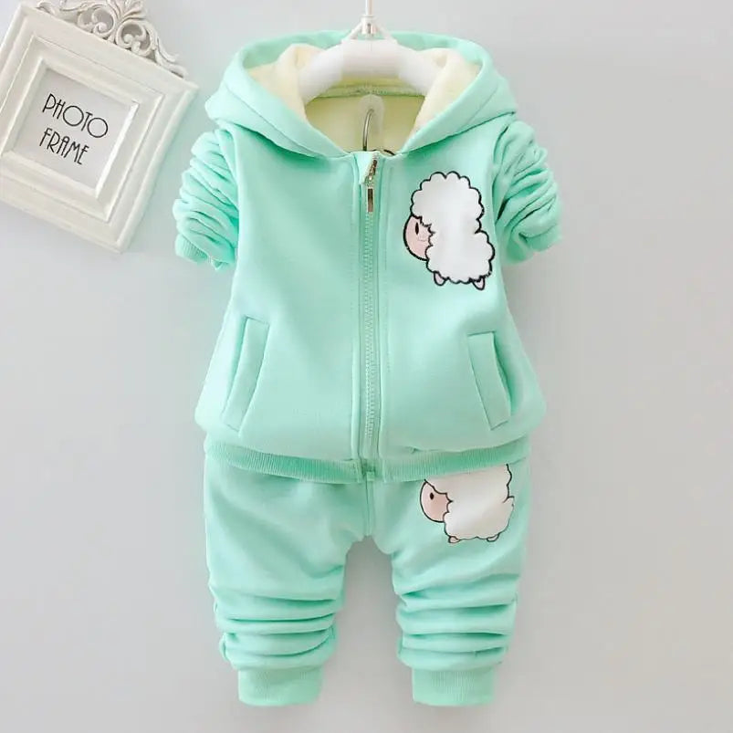 2026 New Baby Boys Girls Christmas Cartoon Winter Hooded Plush Warm Vest Coat+Sweatshirt+Pants 3Pcs Infant Children Sports Suit