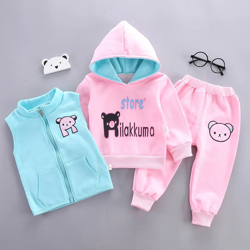 Girls' & Baby Boys' Korean-style Three-Piece Fleece Milk Silk Casual Outfit for 0-3 Years Old Children Fall Winter