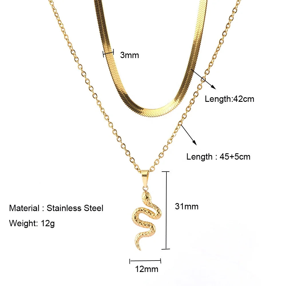 316l Stainless Steel Snake Chain Women Necklace Multilayer Gold Plated Paperclip Snake Chain Colorful Snake Necklace