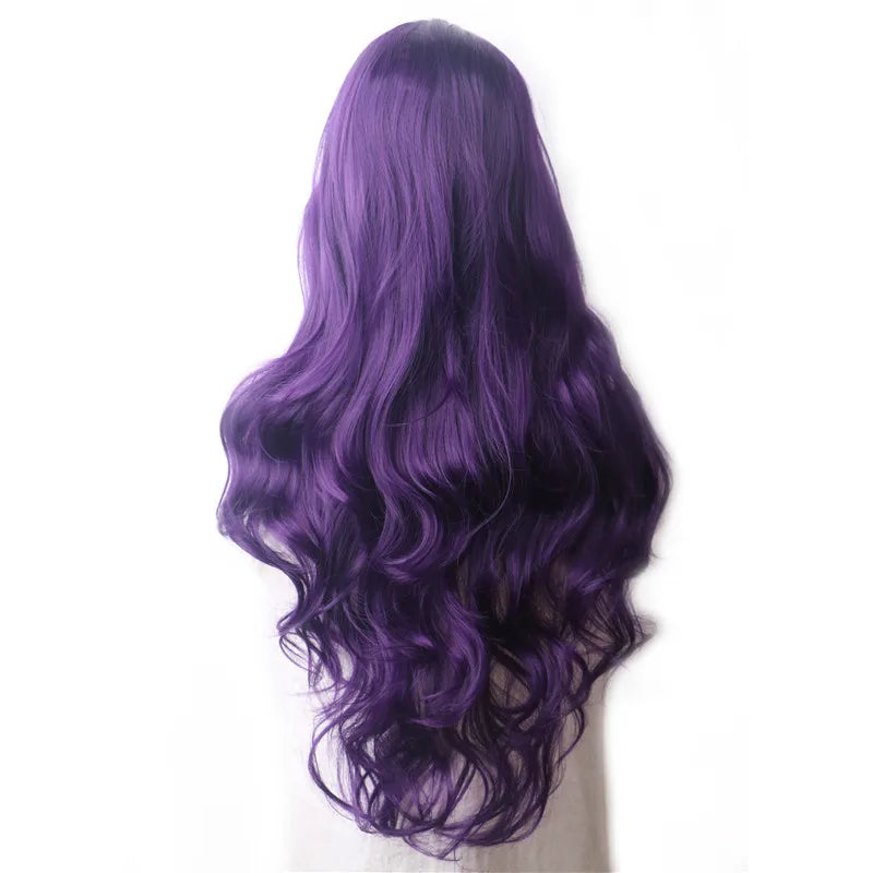 Wavy Purple Wigs Synthetic Hair Cosplay Wig Long Colored Wigs For Women Female Costume Wig Grey Green Pink Red Dark Brown Blue