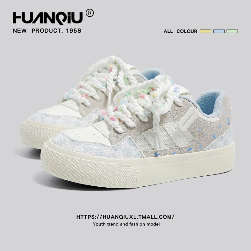 Global Times Mesh Breathable Lace-Up Synthetic Upper Bread Shoes Women's Summer Thick-Soled Sports Sneakers Student Korean Style