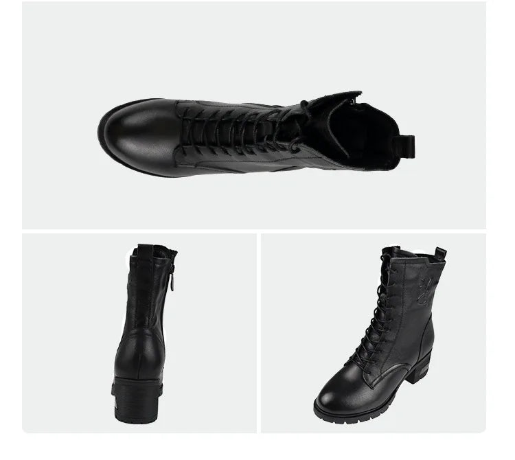 Luxury Women Warm Matrtin Leather Boots Platform Ladies  Winter Shoes