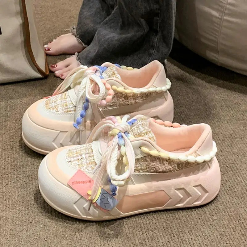 Basket Thick Sole Running Shoe Pink/Green Chunky Platform Fashion Trend 2026 Women Sneakers Casual Skate Shoes