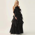 Beach Long Sleeveless Dress for Women Summer Design Fashion Halter Backless Solid 3D Appliques Cascading Ruffles A-Line Party