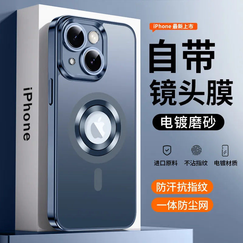 For 13 Pro Max Magnetic Wireless Silicone Matte Electroplated Anti-Drop Full-Cover Luxury Design Ultra-Thin Case