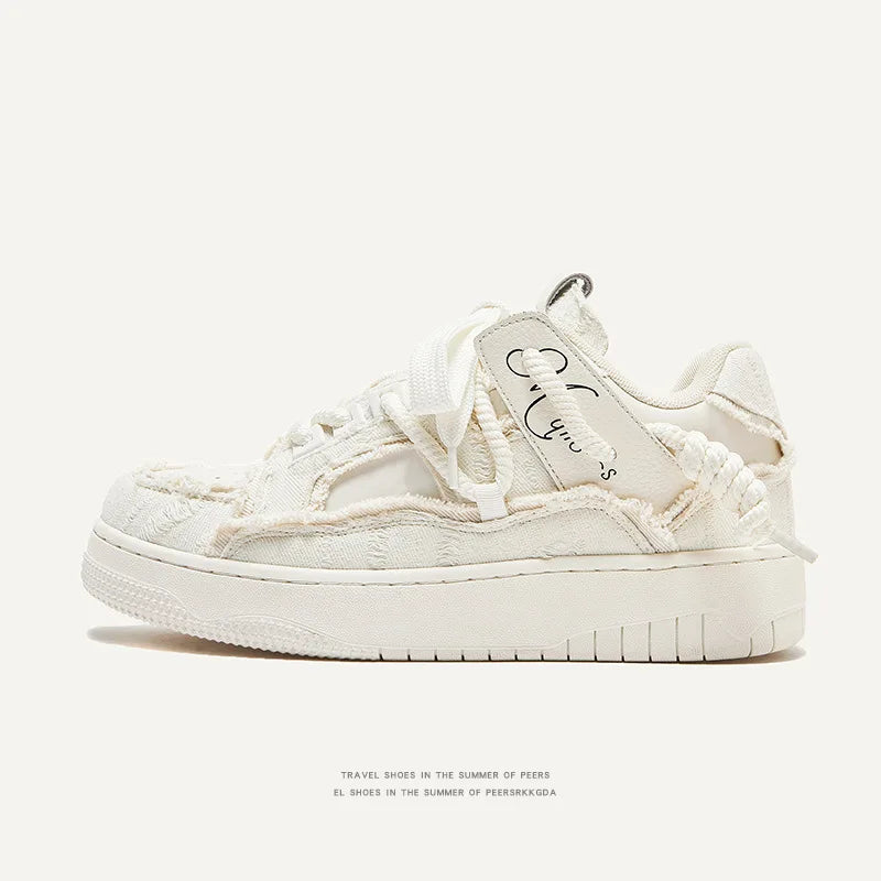 European and American Style Aesthetic Destruction Series Thick Soled Height Increasing Lace up Sports Shoes for Men and Women