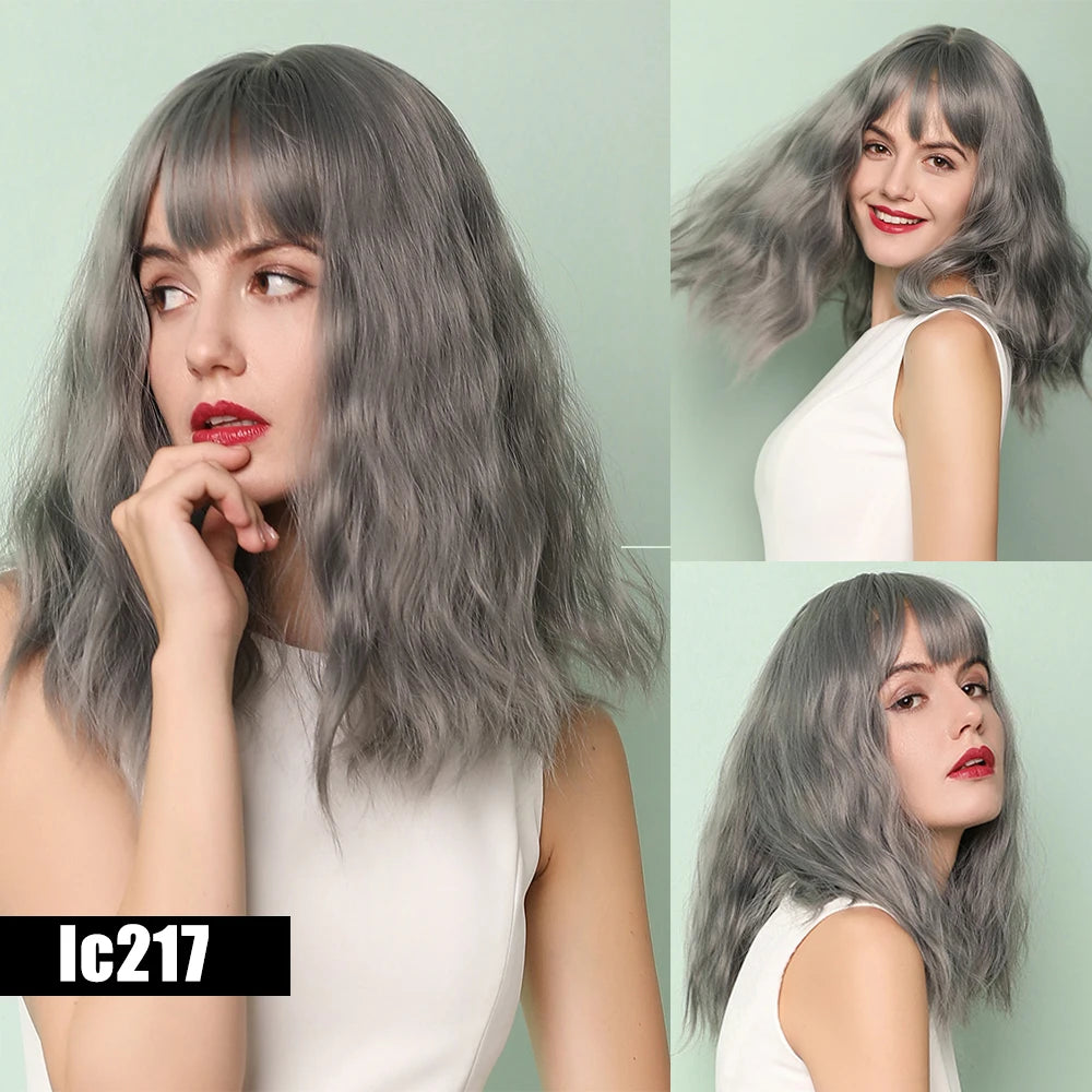 ELEMENT 16 Inch Ombre Golden Blonde Loose Curly Hair Wig with Bangs Lolita Cosplay Party Daily Wigs for Women