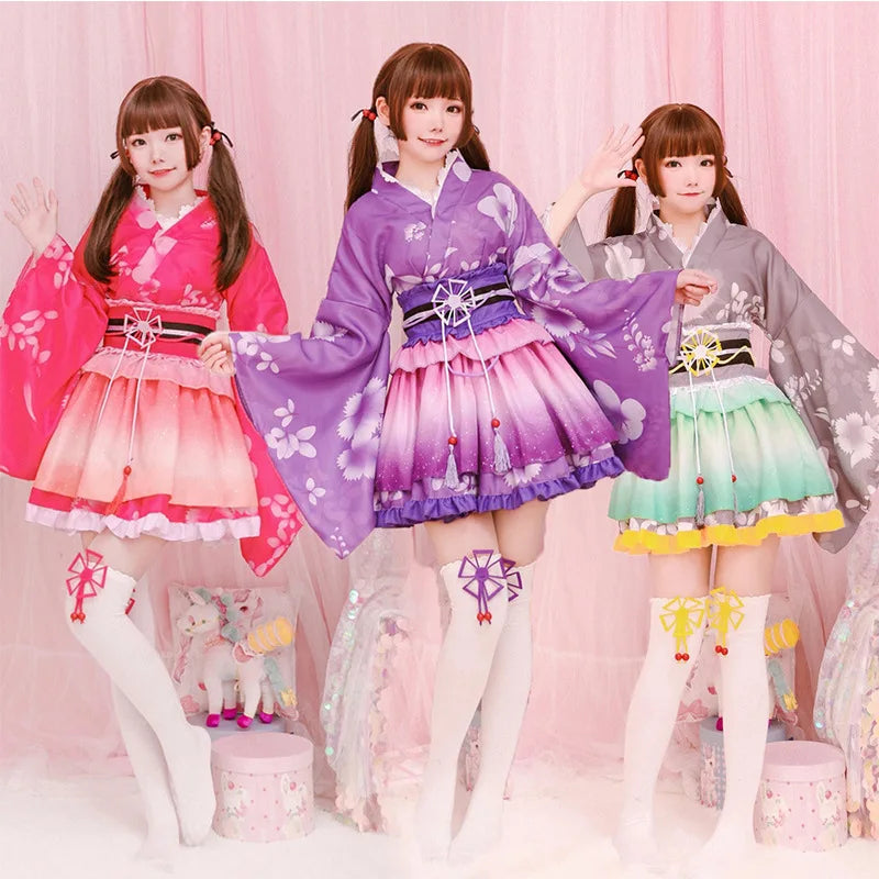 Anime Live Show Women's Clothing Japanese Traditional Kimono Dress Robe Fashion Stage Set Costume for Fans and Performers