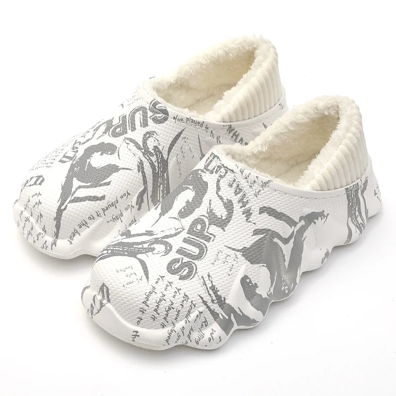 New Fashion Waterproof Warm Shoes Slippers Indoor Outdoor Winter Clogs Comfortable Non-slip Wide Fit Orthopedic Shoes OEM Furry Slides for Men