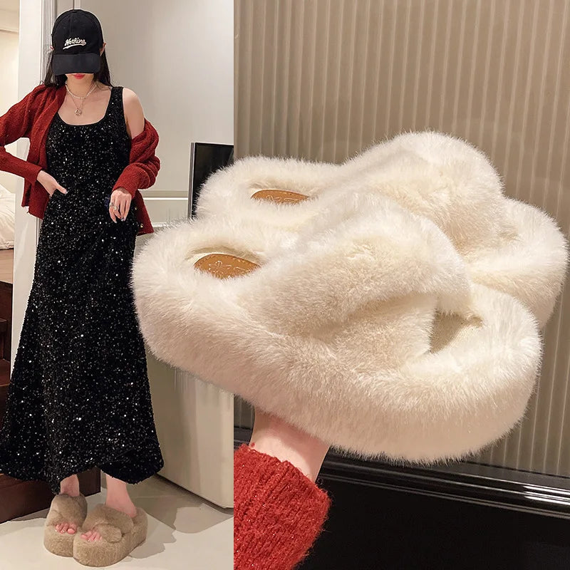 Greatslides Custom Women Furry Slippers,Sandals for Women and Ladies Luxury,Women Winter Warm Shoes Slides Plush Flat Slipper
