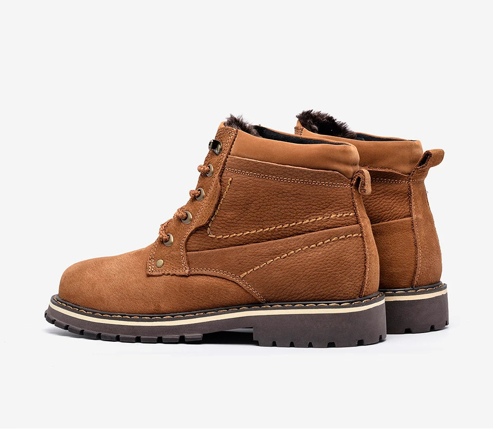 Men Winter Boots Genuine leather Warm Full Grain Leather Men Winter Shoes