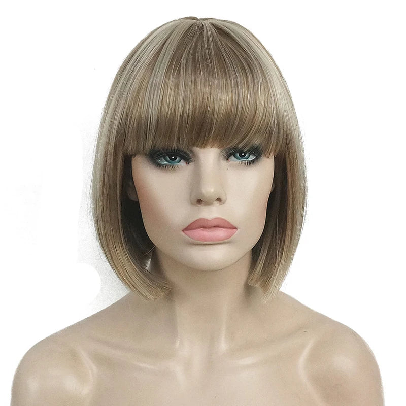 StrongBeauty Short Bob Wig Point Part Bangs synthetic Wigs COLOUR CHOICES