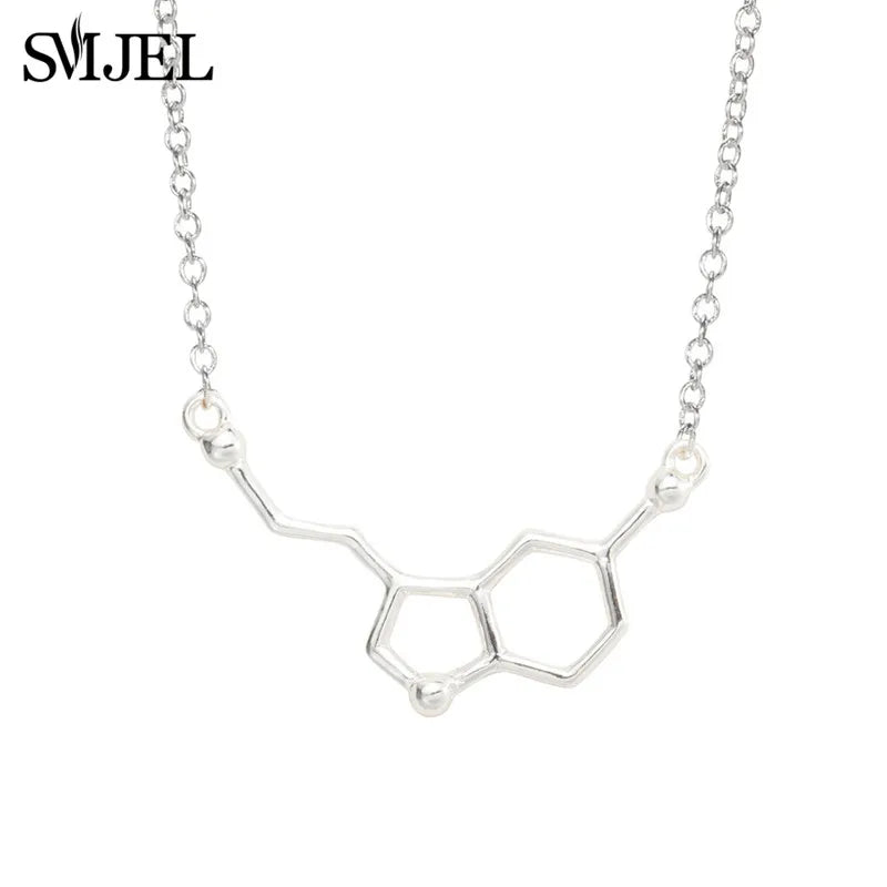 SMJEL Dopamine Molecule Necklaces Chemical Formula Necklace Fashion Women Serotonin Structure Formula Pendant Graduation Gifts
