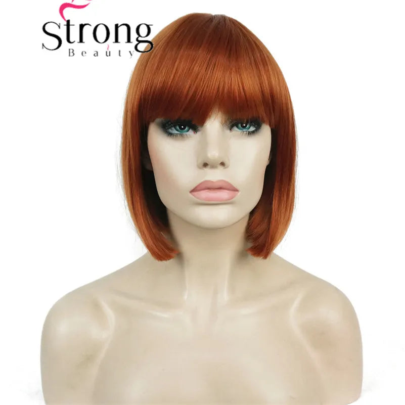 StrongBeauty Short Bob Wig Point Part Bangs synthetic Wigs COLOUR CHOICES
