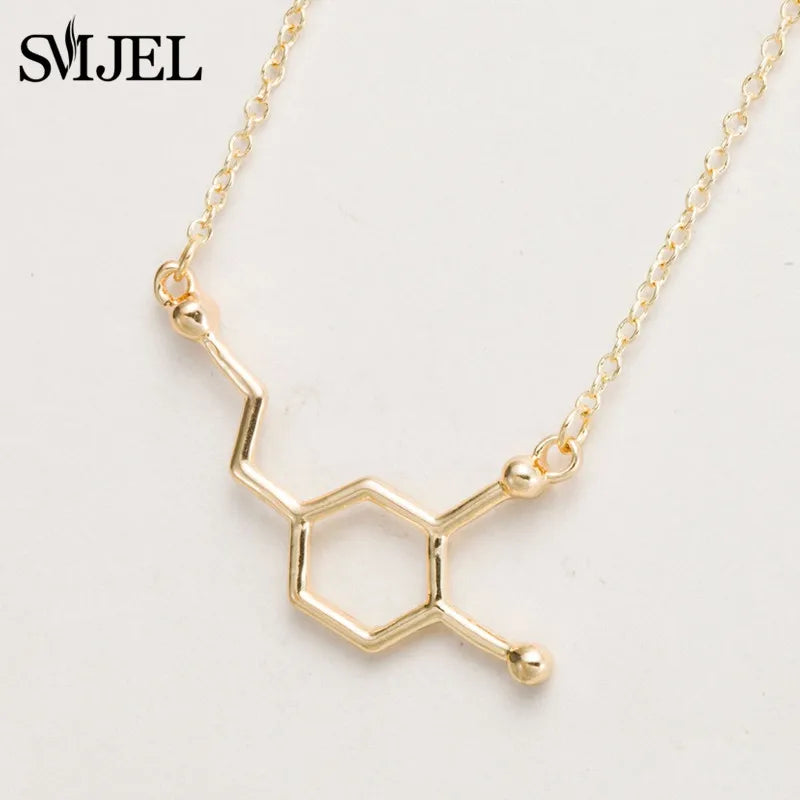 SMJEL Dopamine Molecule Necklaces Chemical Formula Necklace Fashion Women Serotonin Structure Formula Pendant Graduation Gifts