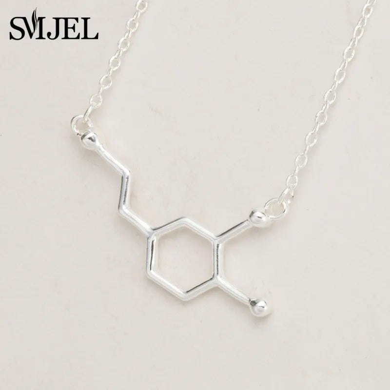 SMJEL Dopamine Molecule Necklaces Chemical Formula Necklace Fashion Women Serotonin Structure Formula Pendant Graduation Gifts