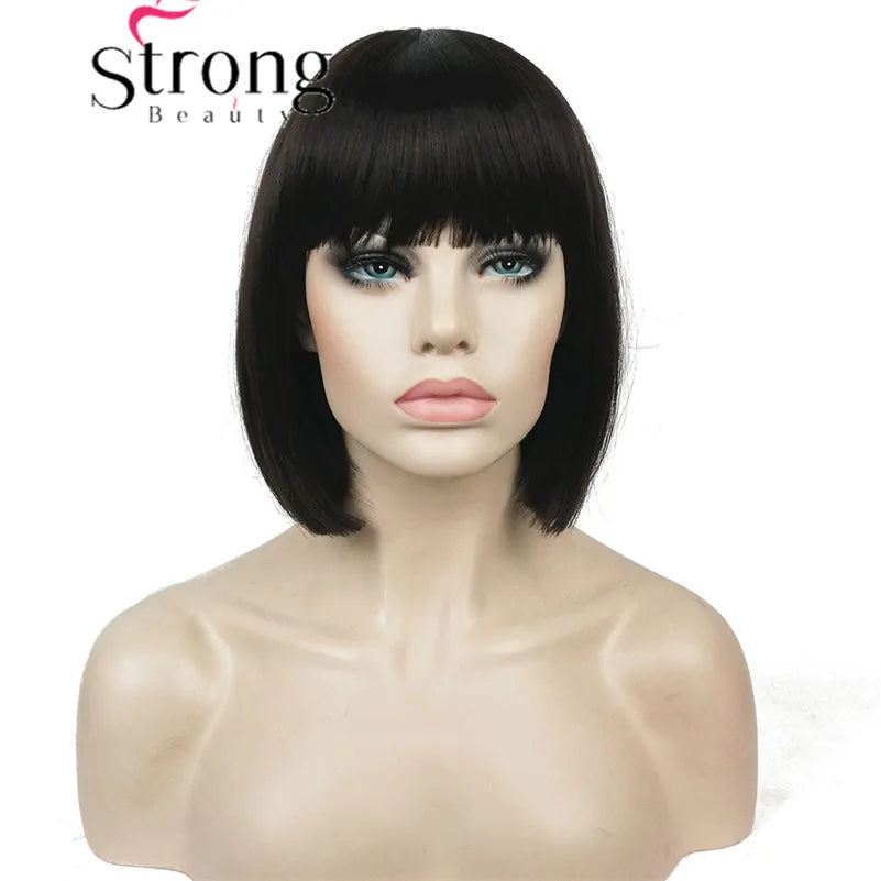 StrongBeauty Short Bob Wig Point Part Bangs synthetic Wigs COLOUR CHOICES