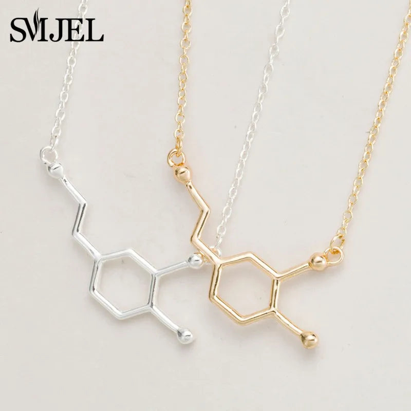SMJEL Dopamine Molecule Necklaces Chemical Formula Necklace Fashion Women Serotonin Structure Formula Pendant Graduation Gifts