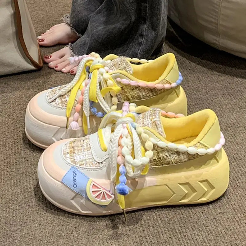 Basket Thick Sole Running Shoe Pink/Green Chunky Platform Fashion Trend 2026 Women Sneakers Casual Skate Shoes