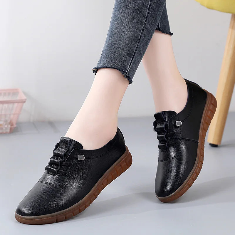 Spring Autumn New Style Genuine Shoes for Women Elderly Non-Slip Soft Soles Flats Winter Fleece-Lined Warm Shoes for Mothers