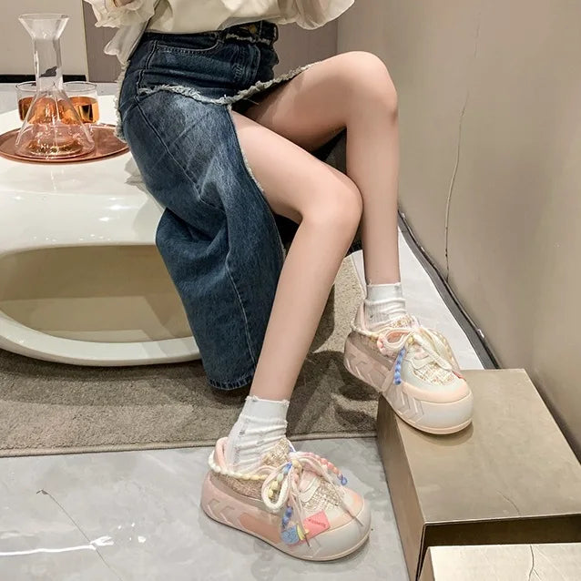 Basket Thick Sole Running Shoe Pink/Green Chunky Platform Fashion Trend 2026 Women Sneakers Casual Skate Shoes