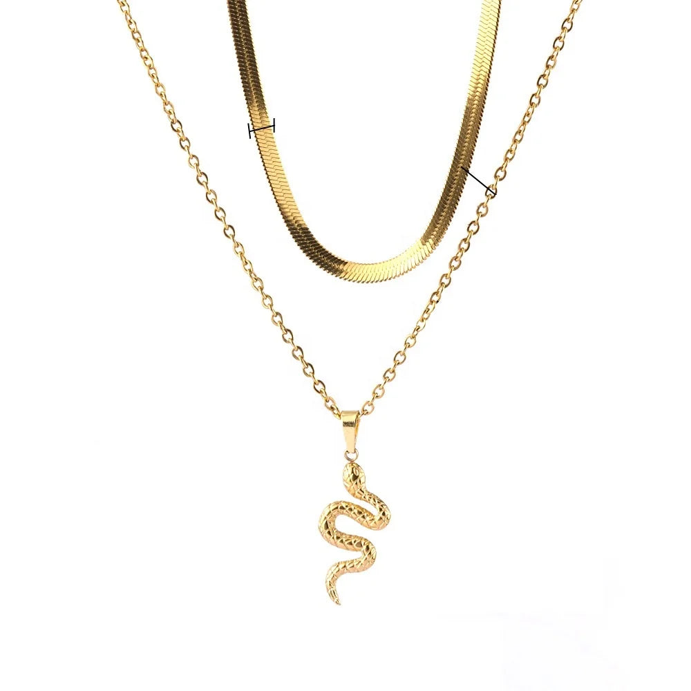 316l Stainless Steel Snake Chain Women Necklace Multilayer Gold Plated Paperclip Snake Chain Colorful Snake Necklace