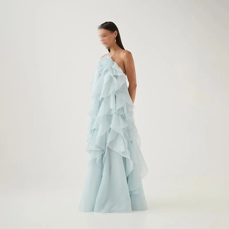 Boutique Wholesale 2025 Summer New Fashionable French Sleeveless Ruffle Solid Color Women's Dress