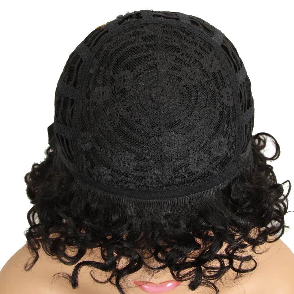 Joedir Short Curly Wigs Bouncy Hair Natural Wave Brazilian Hair PIXIE Cut Cheap Machine Made Human Hair Wig With Bangs for Black