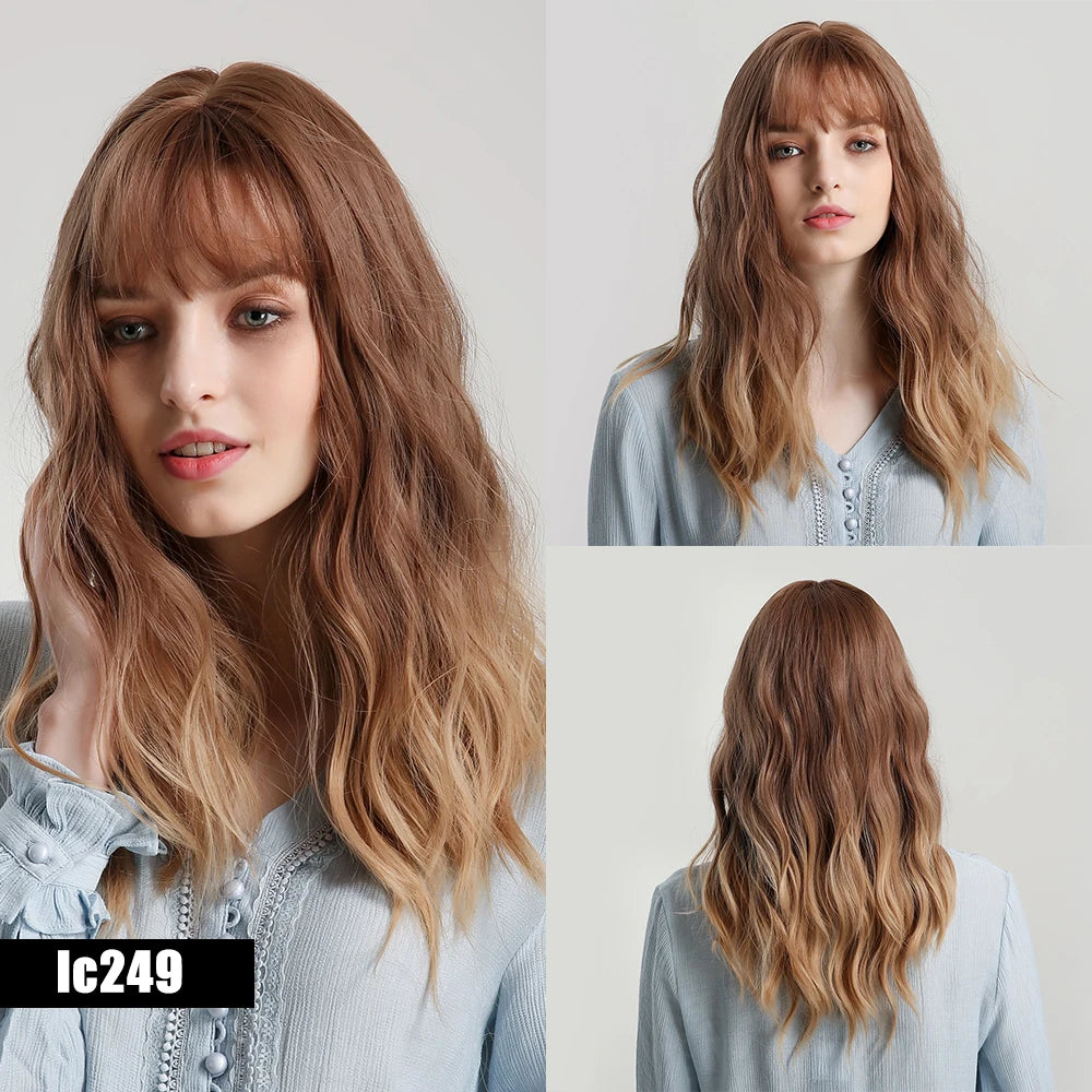 ELEMENT 16 Inch Ombre Golden Blonde Loose Curly Hair Wig with Bangs Lolita Cosplay Party Daily Wigs for Women
