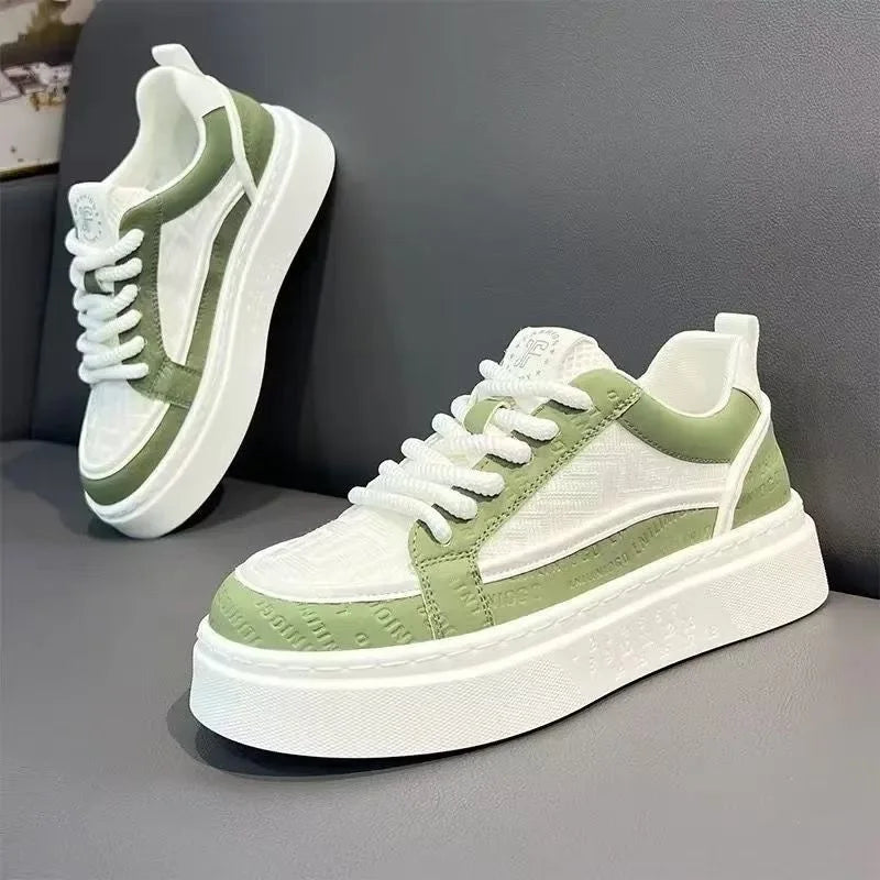 Youth Sports Summer Breathable Lace-up Color-blocking Trendy All-match Casual White Sneakers Platform Cloth Shoes Men's Shoes