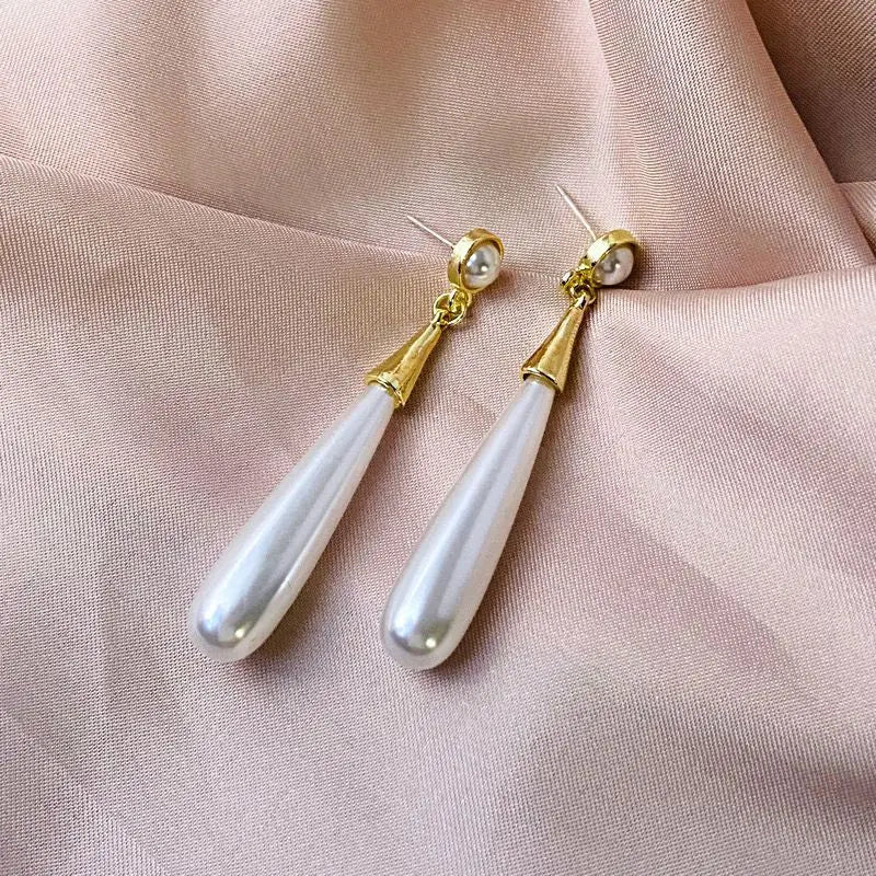 French-style Vintage Water Drop Earrings Women Stainless Steel Electroplated Elegant Sophisticated Fashionable Simple