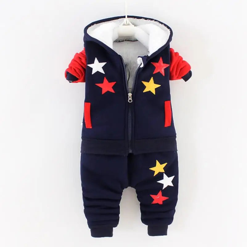 2026 New Baby Boys Girls Christmas Cartoon Winter Hooded Plush Warm Vest Coat+Sweatshirt+Pants 3Pcs Infant Children Sports Suit