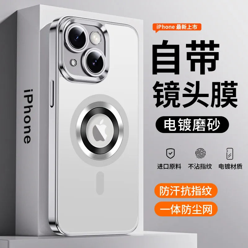 For 13 Pro Max Magnetic Wireless Silicone Matte Electroplated Anti-Drop Full-Cover Luxury Design Ultra-Thin Case
