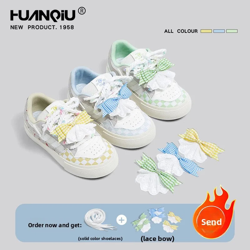 Global Times Mesh Breathable Lace-Up Synthetic Upper Bread Shoes Women's Summer Thick-Soled Sports Sneakers Student Korean Style