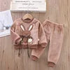 Girls Clothing Sets Children's Flannel Pajamas Home Clothes Casual Warm and Children Baby Sleepwear Suit Fleece Plain Solid