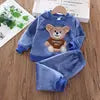 Girls Clothing Sets Children's Flannel Pajamas Home Clothes Casual Warm and Children Baby Sleepwear Suit Fleece Plain Solid