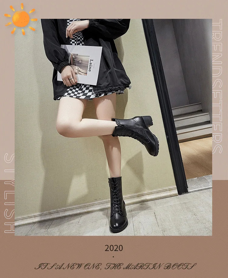Luxury Women Warm Matrtin Leather Boots Platform Ladies  Winter Shoes