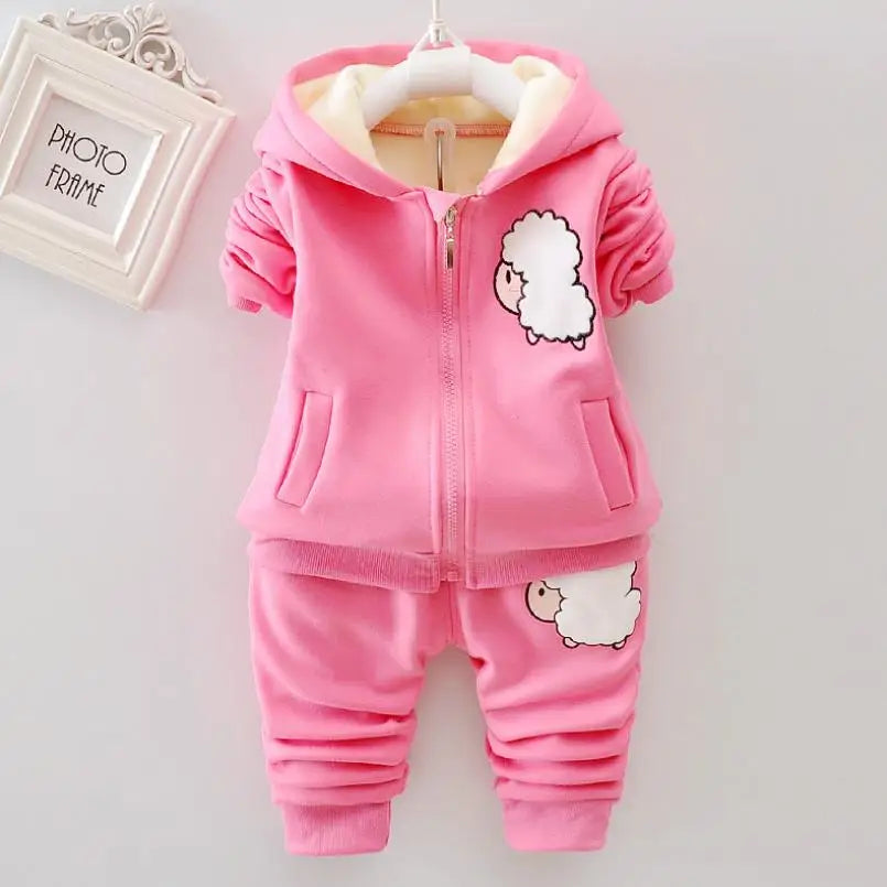 2026 New Baby Boys Girls Christmas Cartoon Winter Hooded Plush Warm Vest Coat+Sweatshirt+Pants 3Pcs Infant Children Sports Suit