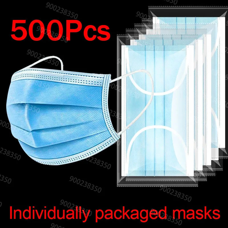 10-500pcs individual package Disposable Blue Face Masks Breathable safe Protective Adults Filter mask Meltblown Non-wove mask
