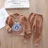 Girls Clothing Sets Children's Flannel Pajamas Home Clothes Casual Warm and Children Baby Sleepwear Suit Fleece Plain Solid
