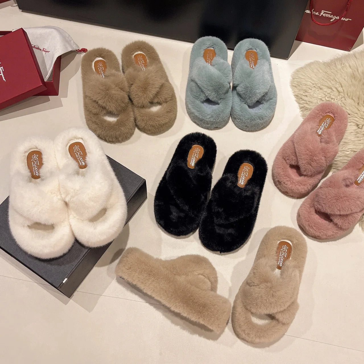 Greatslides Custom Women Furry Slippers,Sandals for Women and Ladies Luxury,Women Winter Warm Shoes Slides Plush Flat Slipper