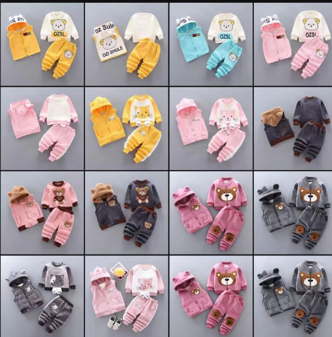 2026 Autumn New Baby Three-Piece Set of Girls' Sweet Clothing and Boys' Suit Featuring Cute Cartoon Pattern for Children
