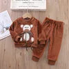 Girls Clothing Sets Children's Flannel Pajamas Home Clothes Casual Warm and Children Baby Sleepwear Suit Fleece Plain Solid