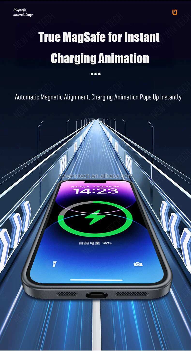 New Desert Gold Magnetic Case for iPhone 16 Pro Max/14/13/12 AG Frosted Glass Large Window Shockproof Wireless Charger Made PC