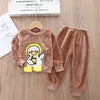 Girls Clothing Sets Children's Flannel Pajamas Home Clothes Casual Warm and Children Baby Sleepwear Suit Fleece Plain Solid